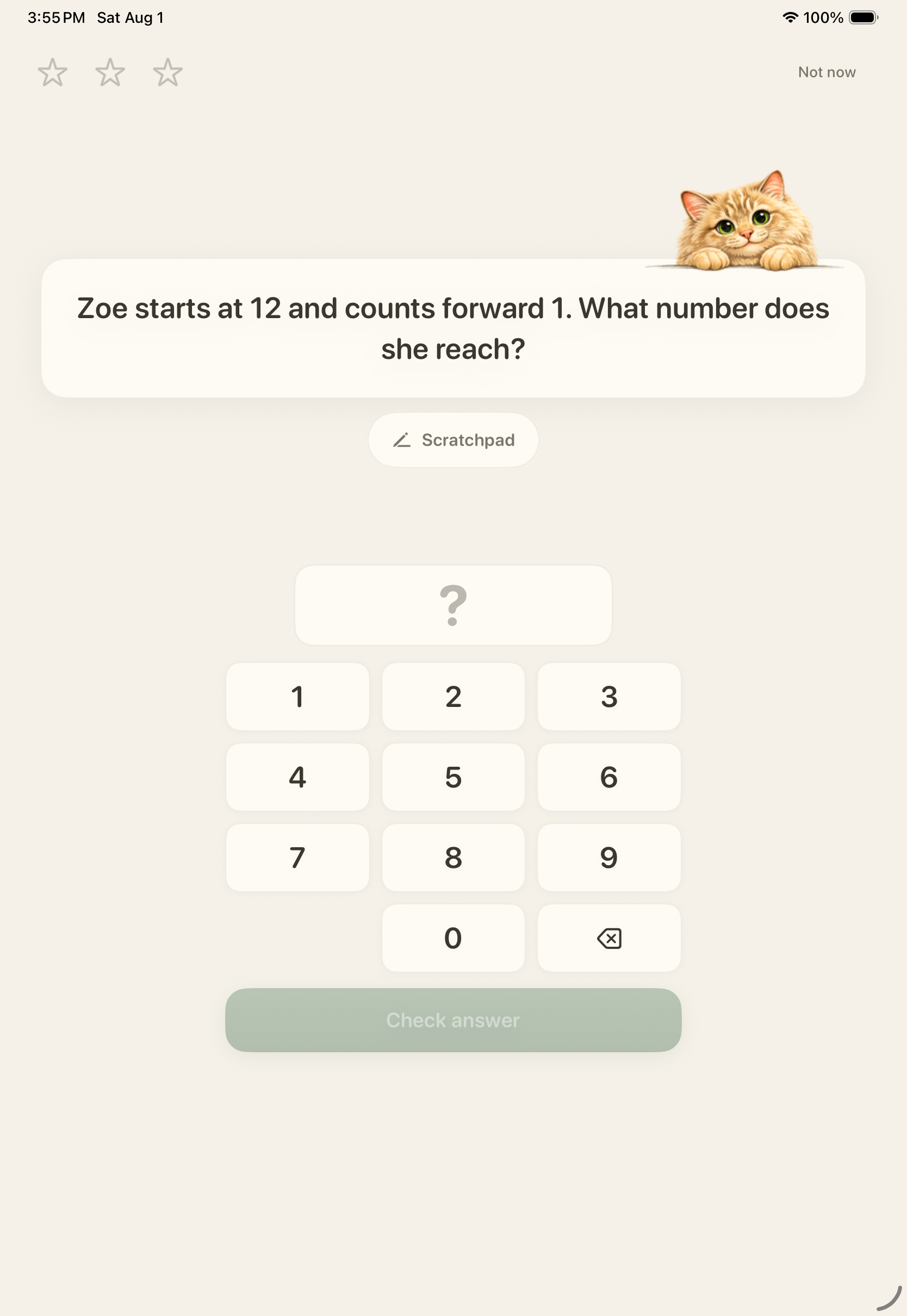 Umka numeric math question with a large number pad and scratchpad option